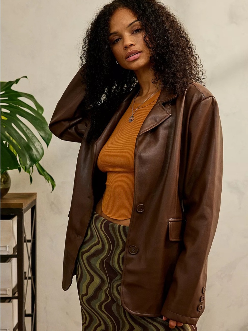 Urban Outfitters Jules Faux Leather Blazer In Brown